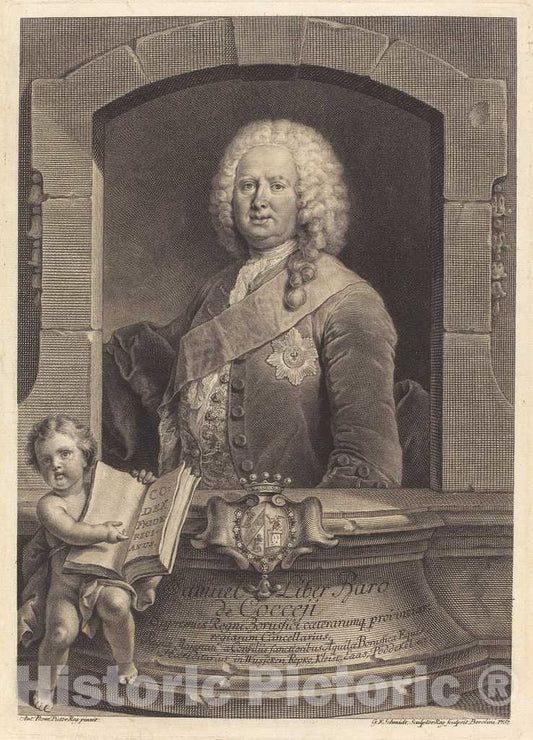 Art Print : Schmidt After Pesne, Samuel Liber Baro de Cocceji, 1751 - Vintage Wall Art