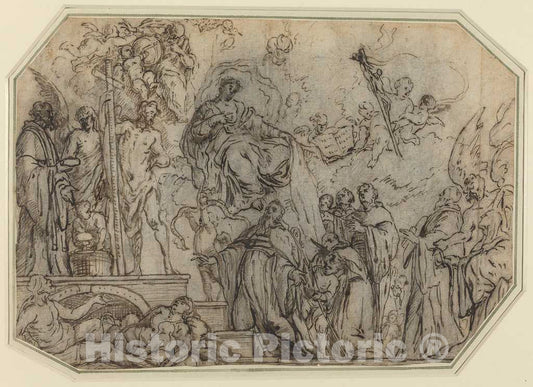 Art Print : Theodor Boeyermans, The Trinity and The Virgin Appearing to Ecclesiastics - Vintage Wall Art