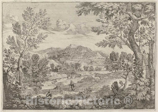Art Print : Crescenzio Onofri, Houses Beside a Mountain, 1696 - Vintage Wall Art