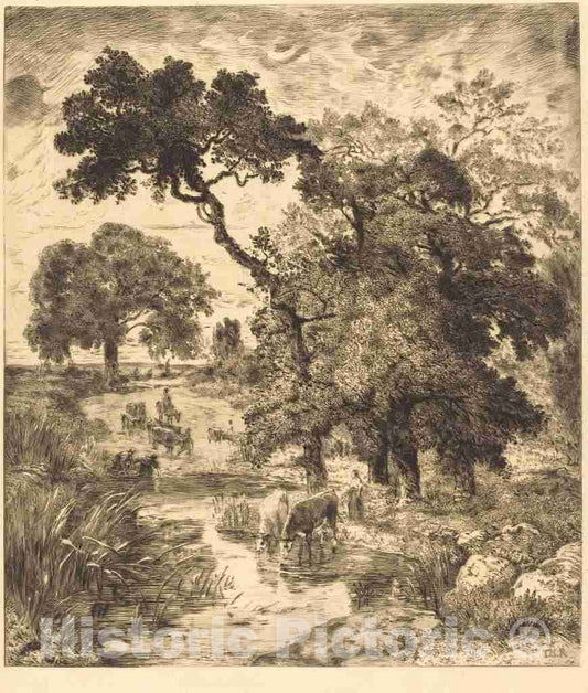 Art Print : Bracquemond After Rousseau, Evening, 1882 - Vintage Wall Art