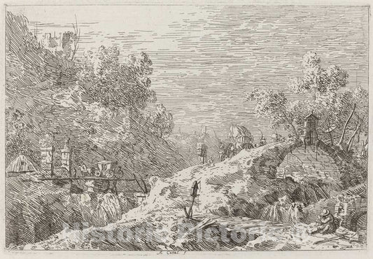 Art Print : Canaletto, Mountain Landscape with Five Bridges [Lower Right], c.1741 - Vintage Wall Art