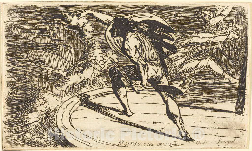 Art Print : Runciman, Cormar Attacking The Spirit of The Waters - Vintage Wall Art