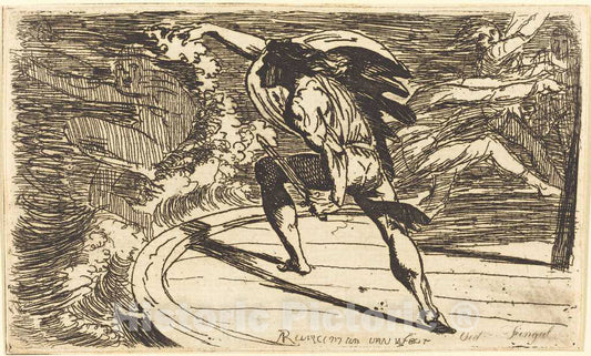 Art Print : Runciman, Cormar Attacking The Spirit of The Waters - Vintage Wall Art