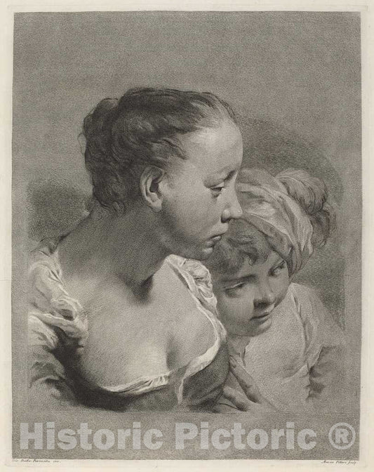 Art Print : Pitteri After Battista Piazzetta, Young Woman and a Boy Facing Right - Vintage Wall Art