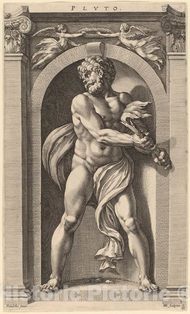 Art Print : Goltzius After Polidoro da Caravaggio, Pluto, 1592 - Vintage Wall Art