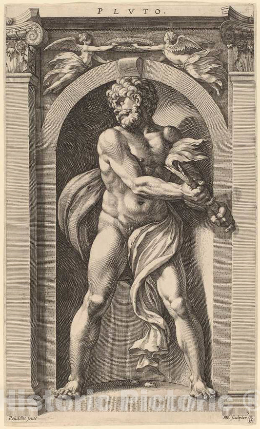 Art Print : Goltzius After Polidoro da Caravaggio, Pluto, 1592 - Vintage Wall Art