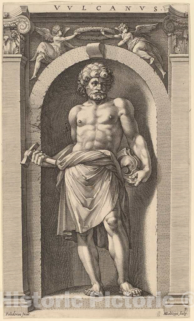 Art Print : Goltzius After Polidoro da Caravaggio, Vulcan, 1592 - Vintage Wall Art