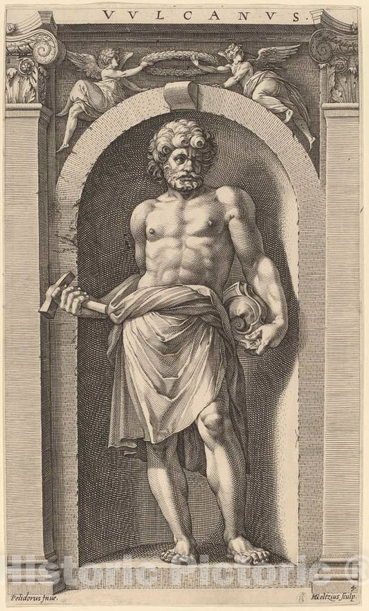 Art Print : Goltzius After Polidoro da Caravaggio, Vulcan, 1592 - Vintage Wall Art
