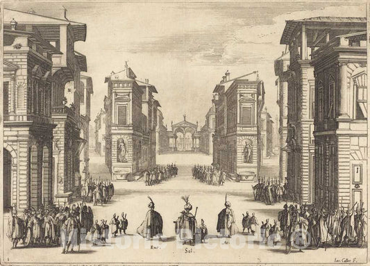 Art Print : Jacques Callot, Solimano, Act I, 1620 - Vintage Wall Art