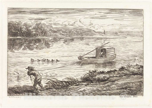 Art Print : Charles-FranÃ§ois Daubigny, Cabin Boy Pulling The Rope (Le Mousse tirant le cordeau), 1862 - Vintage Wall Art