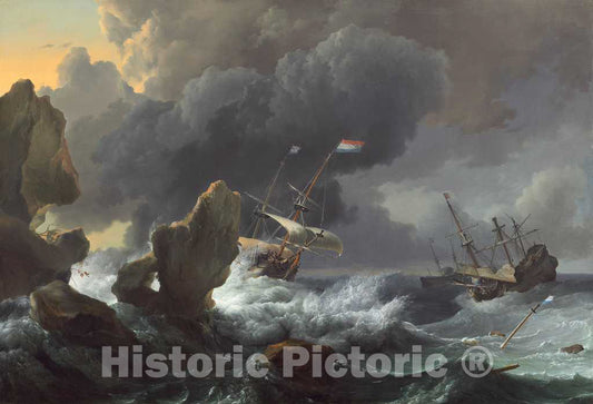Art Print : Ludolf Backhuysen, Ships in Distress Off a Rocky Coast, 1667 - Vintage Wall Art