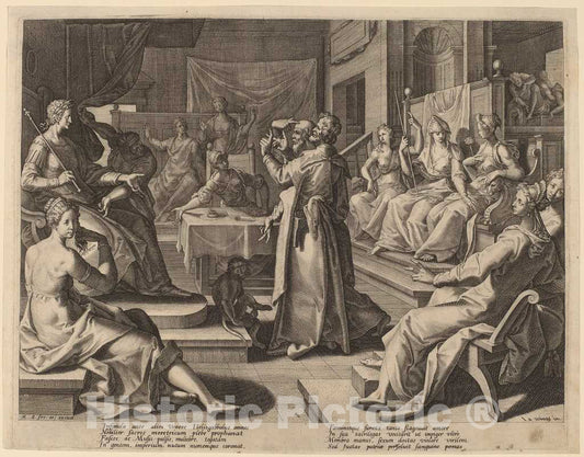 Art Print : Sadeler I After Winghe, Heliogabalus and The Wise Women, 1589 - Vintage Wall Art