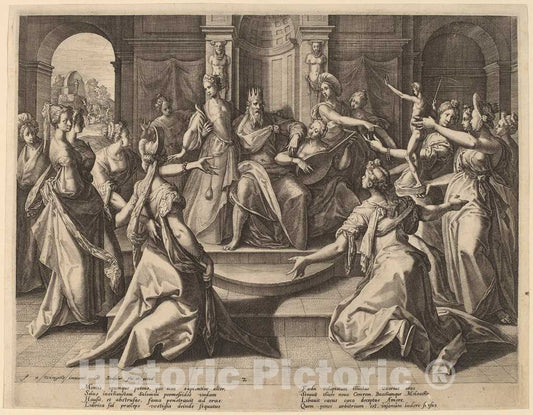 Art Print : Sadeler I After Winghe, Solomon Led to Idolatry by His Wives, 1589 - Vintage Wall Art