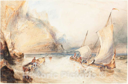 Art Print : William Callow, French Fishing Boats Off a Rocky Coast, 1833 - Vintage Wall Art