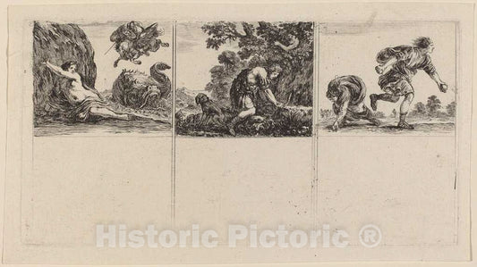 Art Print : Stefano Della Bella, Perseus and Andromeda; Cephalus and Procris; Hippomene and Atalantus, 1644 - Vintage Wall Art