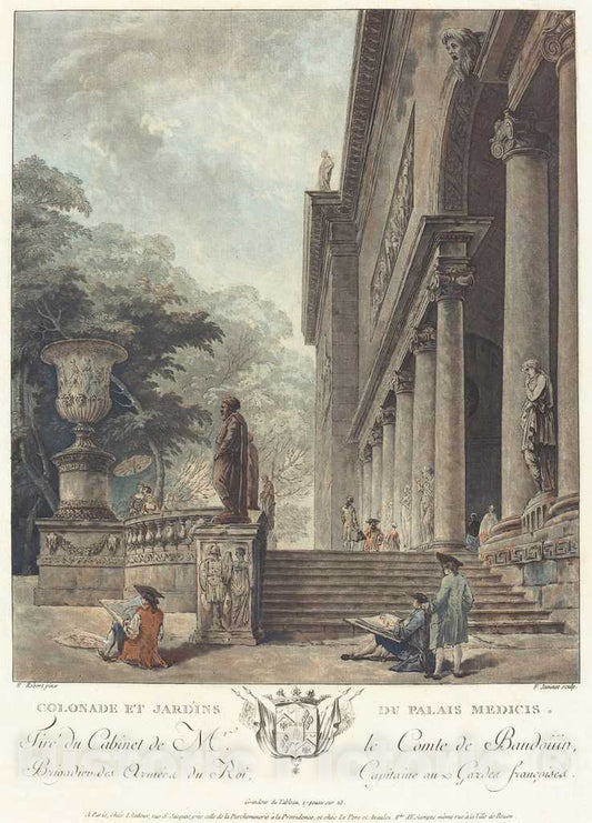 Art Print : Janinet After Robert, Colonade et Jardins du Palais Medicis (Colonnade and Gardens of The Medici Palace), c. 1776 - Vintage Wall Art