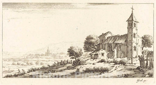Art Print : Jacques Callot, Village Church, in or After 1635 - Vintage Wall Art