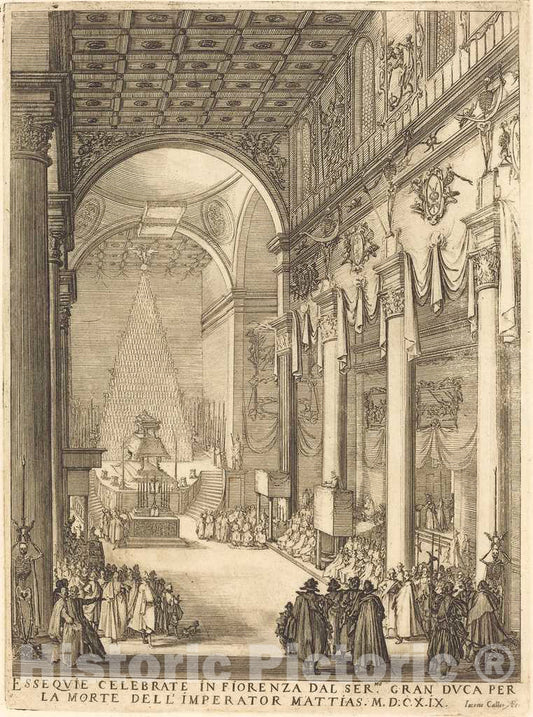 Art Print : Jacques Callot, The Catafalque of The Emperor Mathias, 1619 - Vintage Wall Art