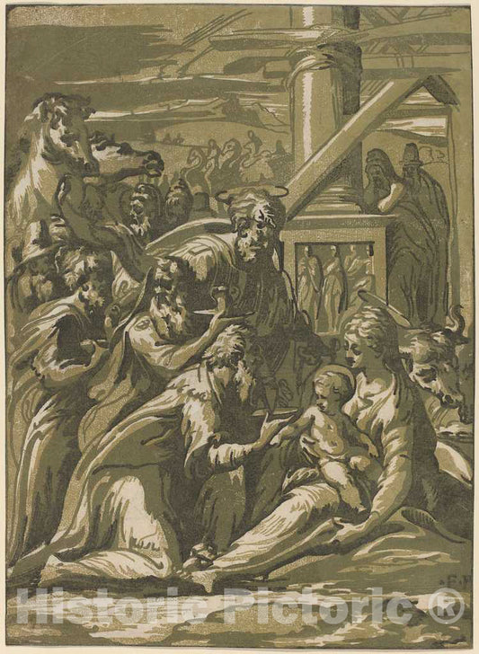Art Print : Vicentino After Parmigianino, The Adoration of The Magi - Vintage Wall Art