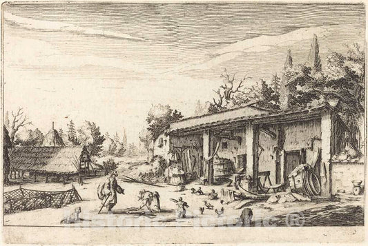 Art Print : Jacques Callot, The Little Farm, Possibly c. 1617 - Vintage Wall Art