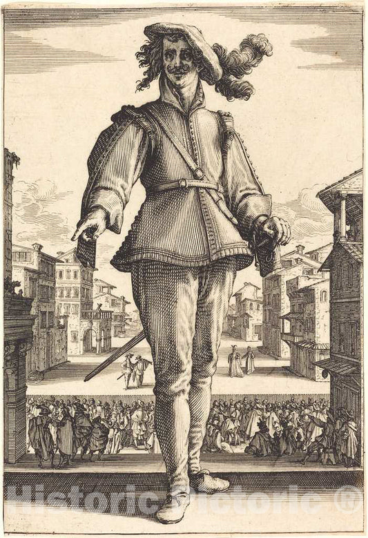 Art Print : Jacques Callot, Il Capitano, or L'Innamorato, c.1619 - Vintage Wall Art