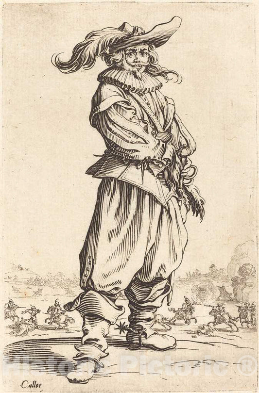 Art Print : Jacques Callot, Soldier with Feathered Hat, c.1622 - Vintage Wall Art