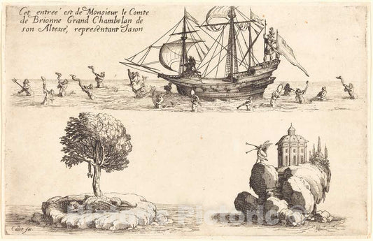 Art Print : Jacques Callot, Entry of M. le Comte de Brionne, Grand Chamberlain of His Highness,Representing Jason, 1627 - Vintage Wall Art