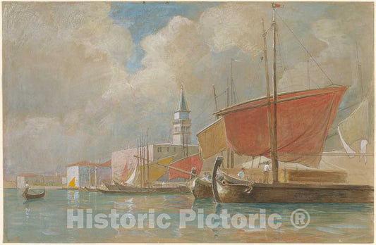 Art Print : Haseltine, Shipping Along The Molo in Venice - Vintage Wall Art