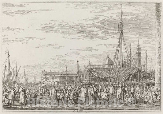 Art Print : Canaletto, The Market on The Molo [Upper Left], c.1741 - Vintage Wall Art