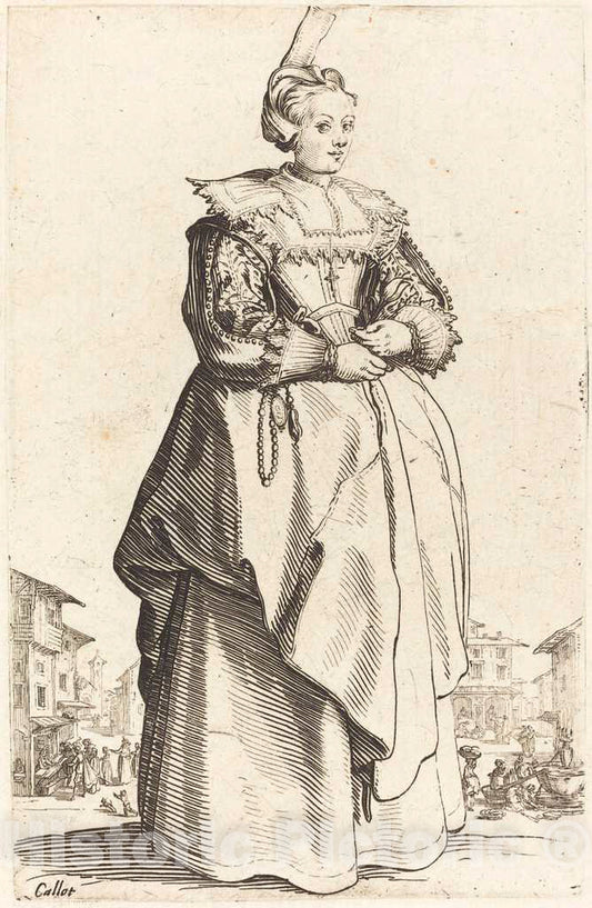 Art Print : Jacques Callot, Noble Woman with a Small Hat, c.1622 - Vintage Wall Art