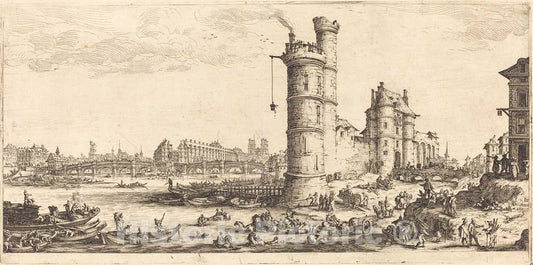 Art Print : Jacques Callot, View of The Pont Neuf, 1629 - Vintage Wall Art