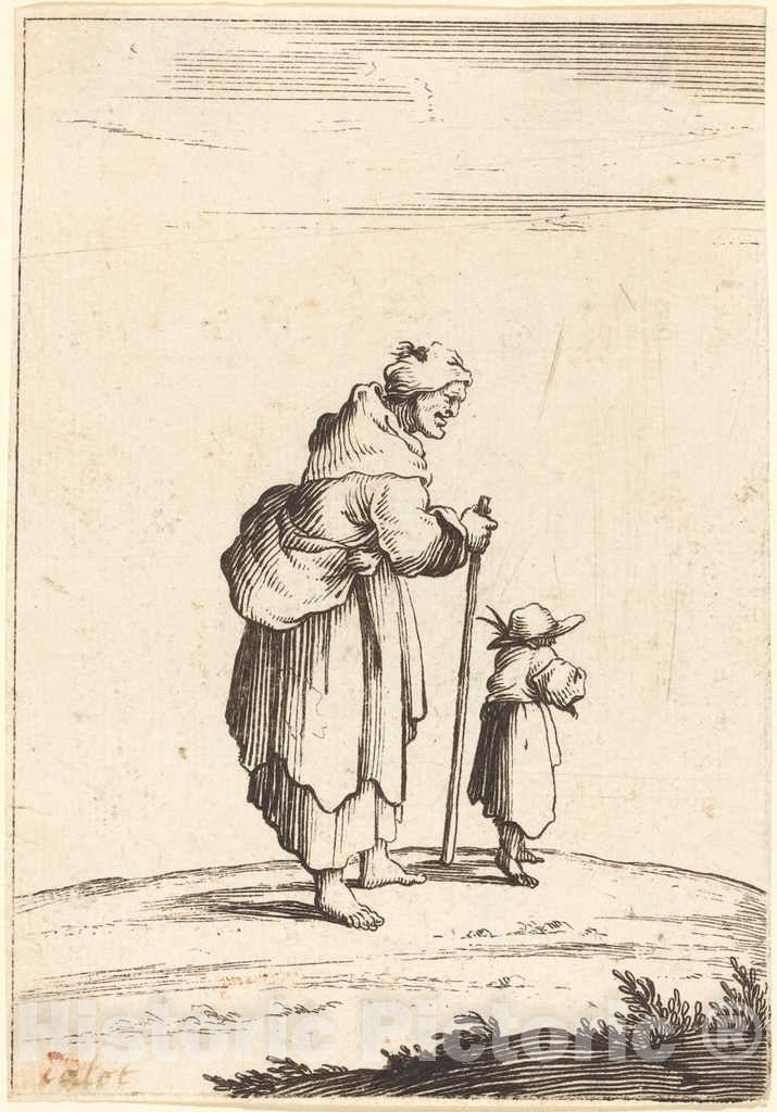 Art Print : Jacques Callot, Beggar Woman and Child, 17th Century - Vintage Wall Art