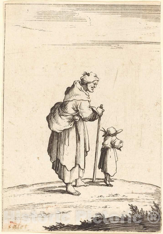 Art Print : Jacques Callot, Beggar Woman and Child, 17th Century - Vintage Wall Art