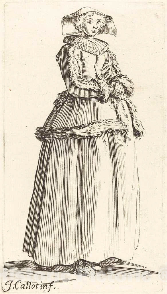 Art Print : Henriet After Callot, Young Woman with Hands Folded, Facing Right - Vintage Wall Art