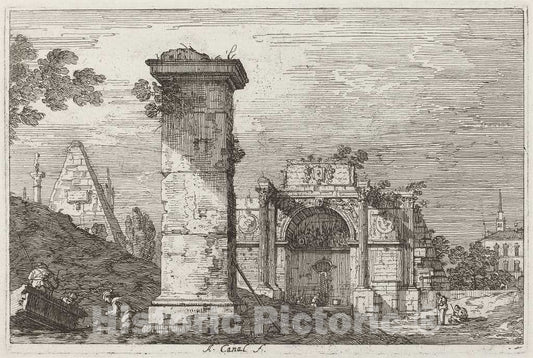 Art Print : Canaletto, Landscape with Ruined Monuments [Right], c.1741 - Vintage Wall Art