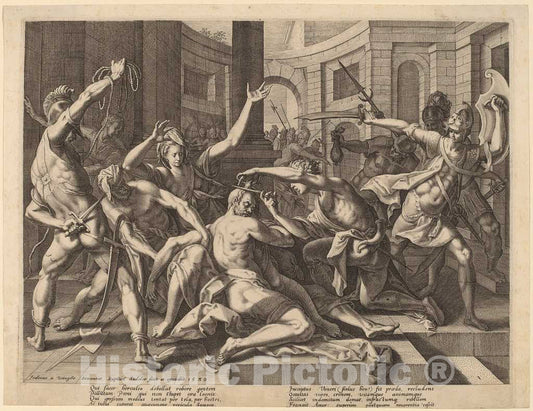 Art Print : Sadeler I After Winghe, Delilah Cutting Samson's Hair, 1589 - Vintage Wall Art