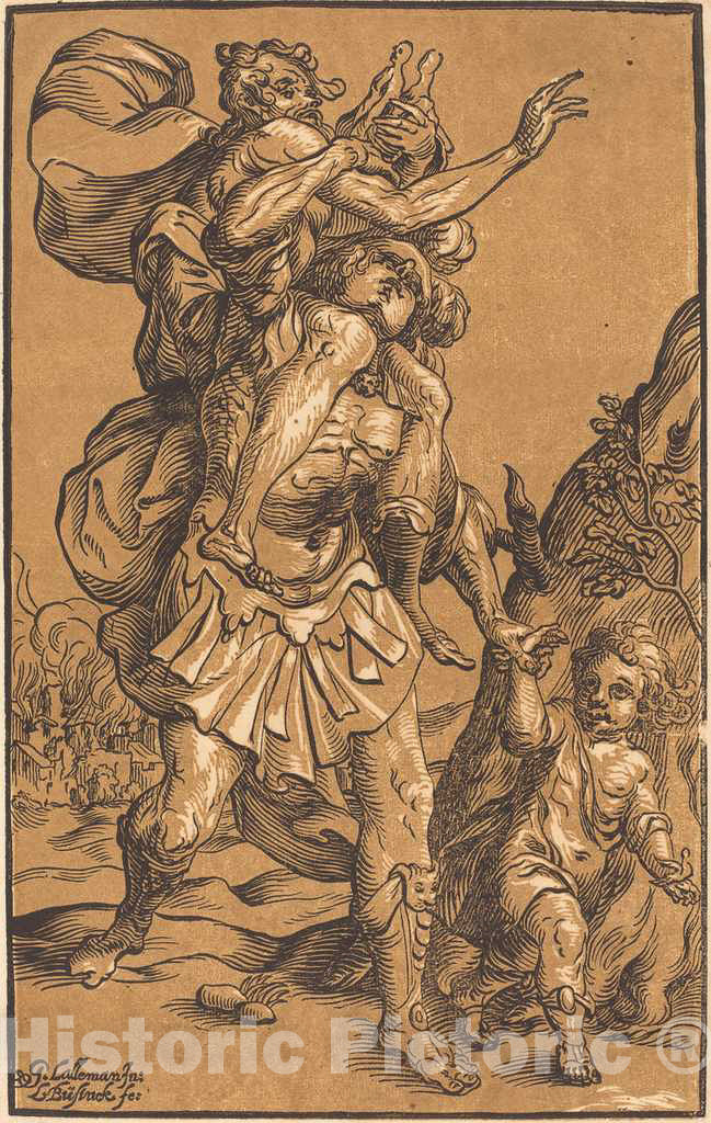 Art Print : BÃ¼sinck After Lallemand, Aeneas Saving His Father from Troy - Vintage Wall Art