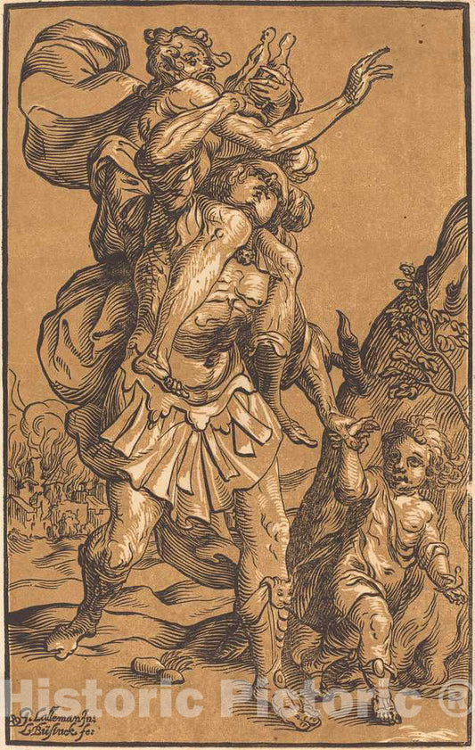 Art Print : BÃ¼sinck After Lallemand, Aeneas Saving His Father from Troy - Vintage Wall Art