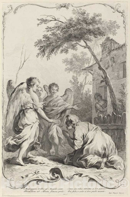 Art Print : Wagner After Amigoni, Abraham Kneeling Before The Three Angels, c. 1745 - Vintage Wall Art