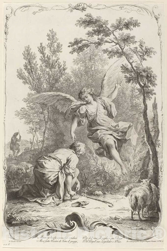 Art Print : Wagner After Zocchi, Moses and The Burning Bush, c. 1745 - Vintage Wall Art