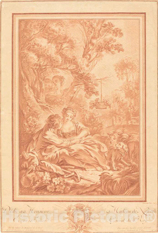 Art Print : Demarteau After Boucher, TÃªte Ã  TÃªte (La baigneuse Surprise) - Vintage Wall Art