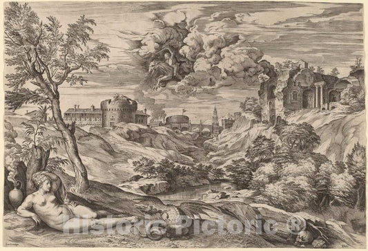 Art Print : Cort After Titian, Landscape with Roger Liberating Angelica - Vintage Wall Art