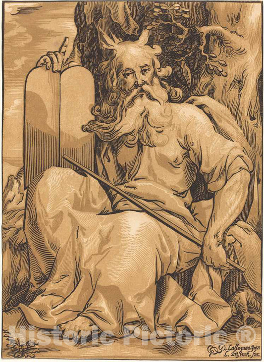 Art Print : BÃ¼sinck After Lallemand, Moses with The Tablets of Law - Vintage Wall Art