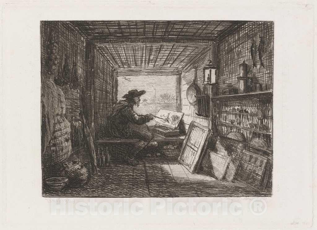 Art Print : Charles-FranÃ§ois Daubigny, Studio on The Boat (Le Bateau-Atelier), 1862 - Vintage Wall Art