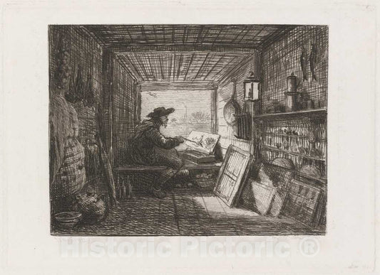 Art Print : Charles-FranÃ§ois Daubigny, Studio on The Boat (Le Bateau-Atelier), 1862 - Vintage Wall Art