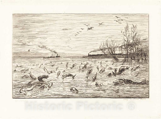 Art Print : Charles-FranÃ§ois Daubigny, The Fish Rejoice When The Cabin Boy Leaves (Rejouissances de poissons du Depart du mo, 1862 - Vintage Wall Art
