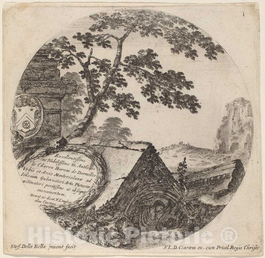 Art Print : Stefano Della Bella, Title Page for Paysages et ruines de Rome, 1646 - Vintage Wall Art