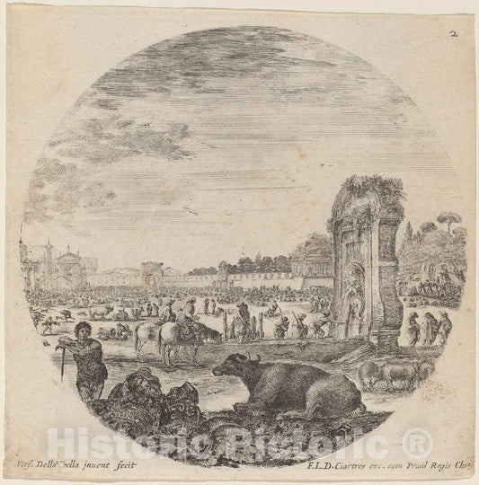 Art Print : Stefano Della Bella, Campo Vaccino, 1646 - Vintage Wall Art