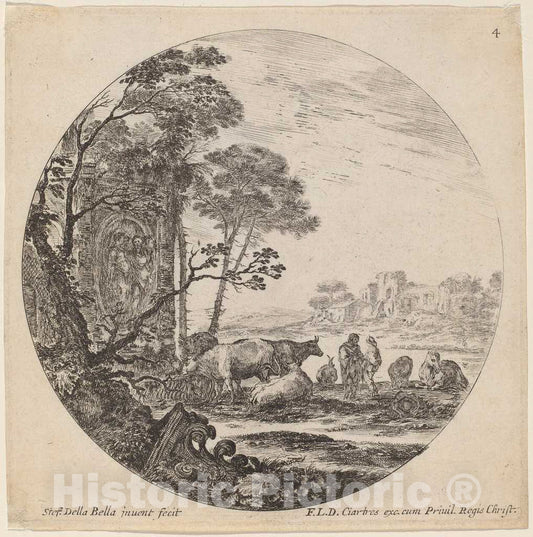 Art Print : Stefano Della Bella, Landscape with Roman Ruins, 1646 - Vintage Wall Art
