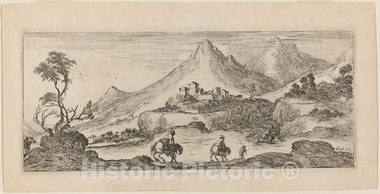 Art Print : Stefano Della Bella, Landscape with Castle, 1641 - Vintage Wall Art